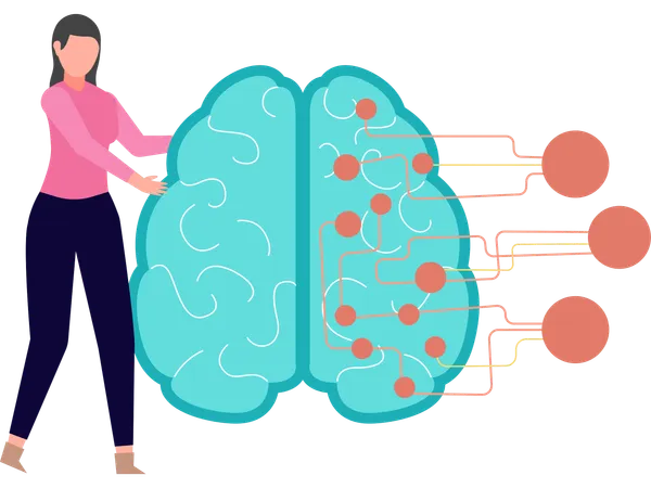 Woman working with ai network  Illustration