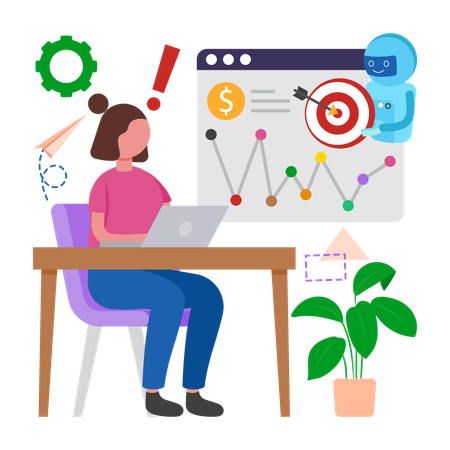 Woman working with AI Powered Marketing Tools  Illustration