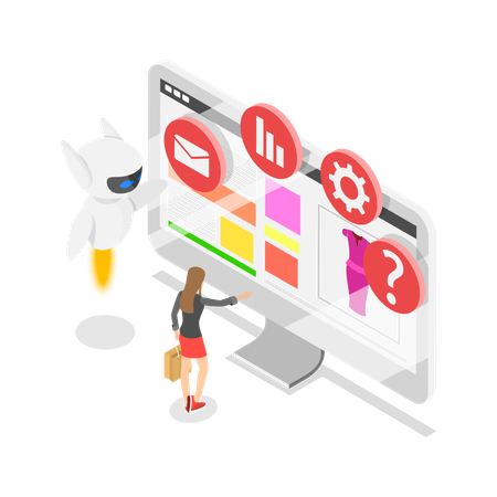 Woman working with Chatbot Assistant  Illustration