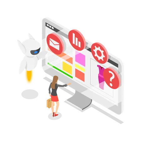 Woman working with Chatbot Assistant  Illustration