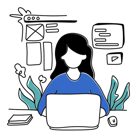 Woman working with code for developing website on laptop  Illustration