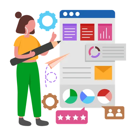 Woman working with Customer Feedback Analysis  Illustration