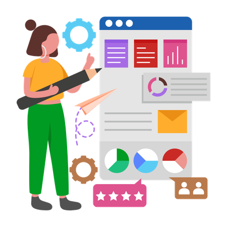 Woman working with Customer Feedback Analysis  Illustration