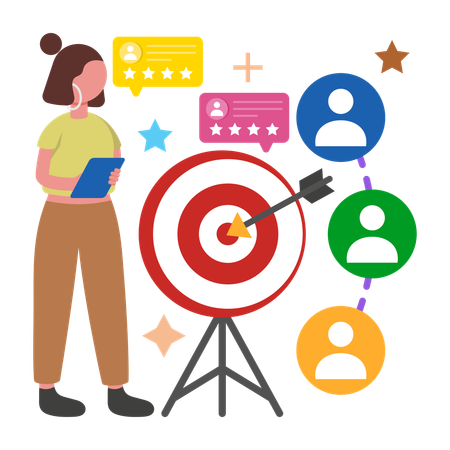 Woman working with Customer Focus  Illustration