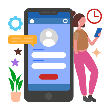 Woman working with Customer Portal  Illustration