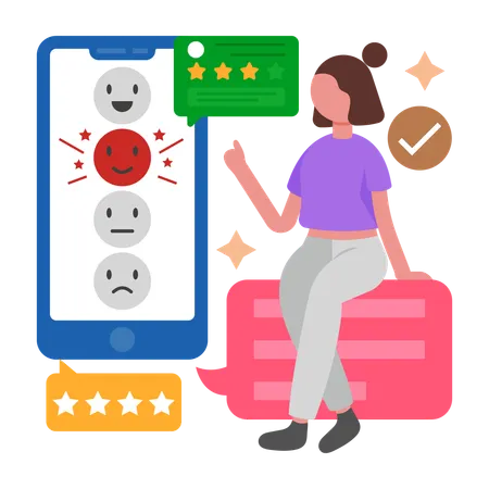 Woman working with Customer Rating  Illustration