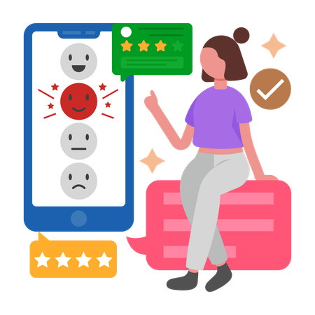 Woman working with Customer Rating  Illustration