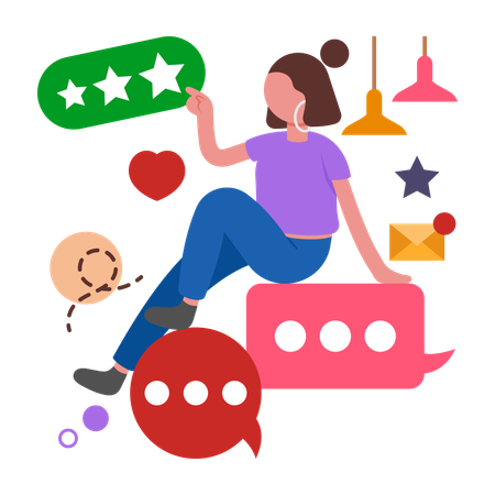 Woman working with Customer Review  Illustration