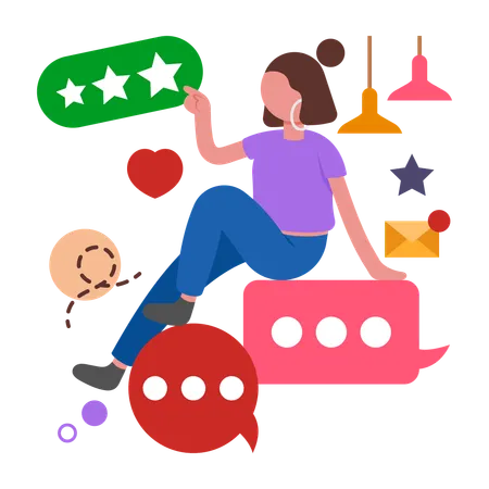 Woman working with Customer Review  Illustration