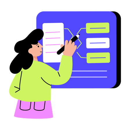 Woman working with data system  Illustration