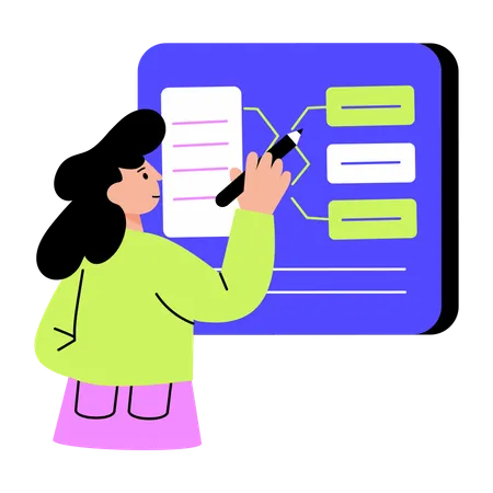 Woman working with data system  Illustration