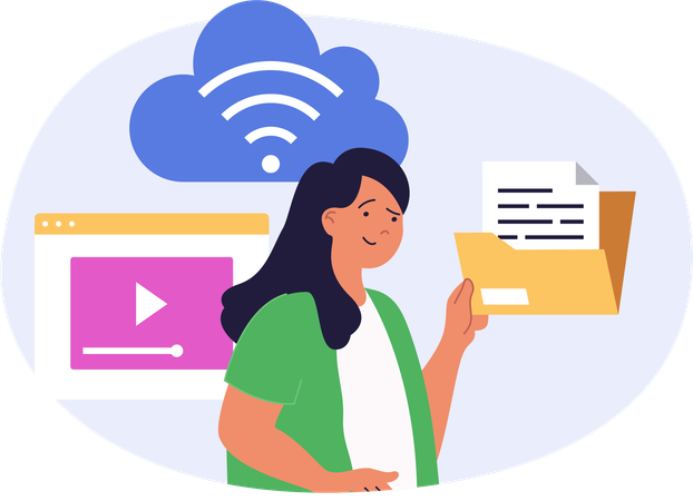 Woman working with data tranfer  Illustration