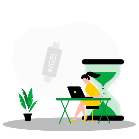 Woman working with deadline time  Illustration