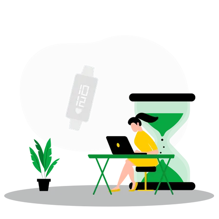 Woman working with deadline time  Illustration