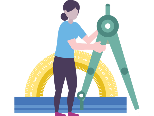 Woman working with drafting tool  Illustration