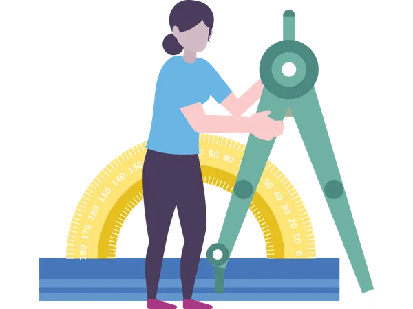 Woman working with drafting tool  Illustration