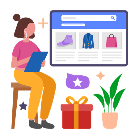 Woman working with E-Commerce Browsing  Illustration