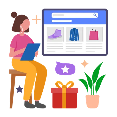 Woman working with E-Commerce Browsing  Illustration