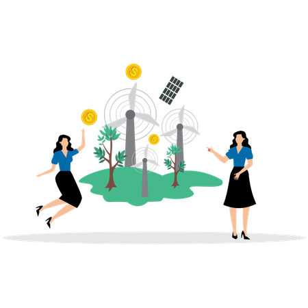 Woman working with Eco-Friendly Tech  Illustration