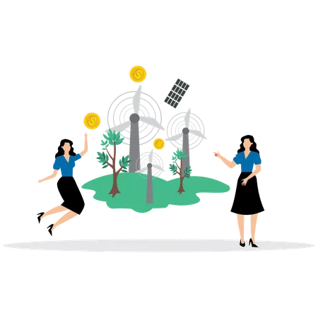 Woman working with Eco-Friendly Tech  Illustration