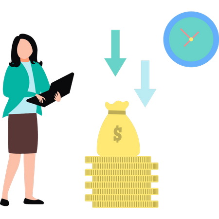 Woman working with economy down  Illustration