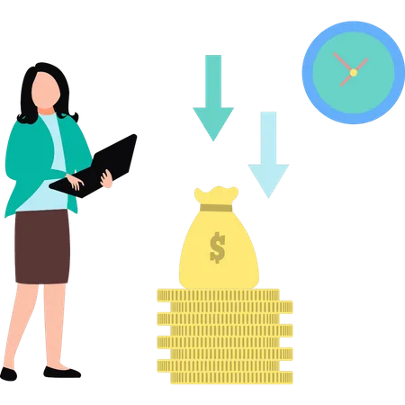 Woman working with economy down  Illustration