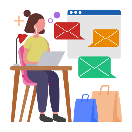 Woman working with Email Marketing Campaigns  Illustration