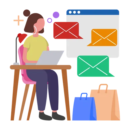 Woman working with Email Marketing Campaigns  Illustration