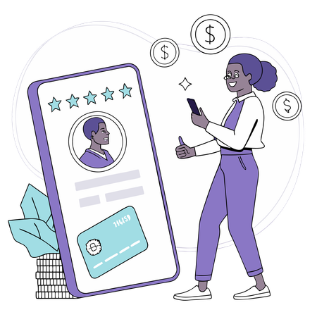Woman working with fintech advisor  Illustration