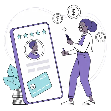 Woman working with fintech advisor  Illustration