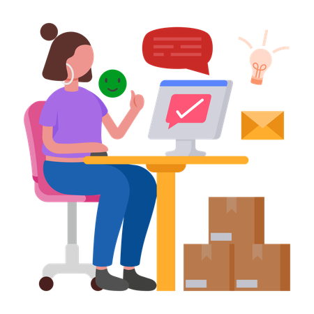 Woman working with Happy Customer  Illustration