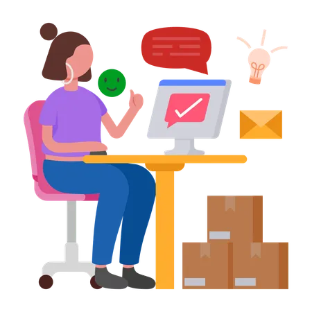 Woman working with Happy Customer  Illustration