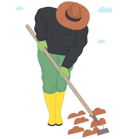 Woman working with hoe  イラスト