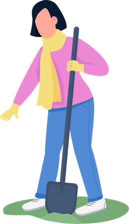 Woman working with hoe Illustration