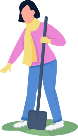 Woman working with hoe  Illustration