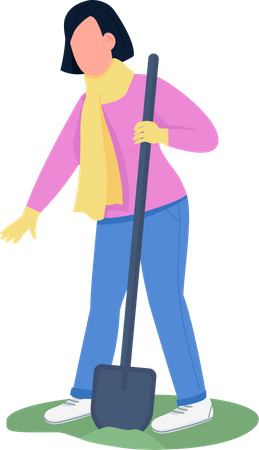 Woman working with hoe  Illustration