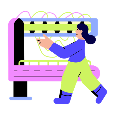 Woman working with industrial machine  Illustration