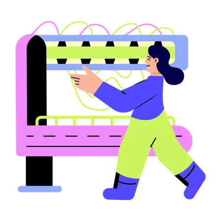 Woman working with industrial machine  Illustration