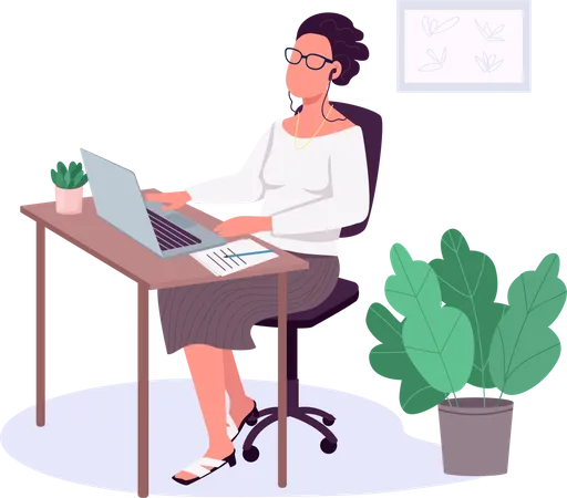 Woman working with laptop Illustration