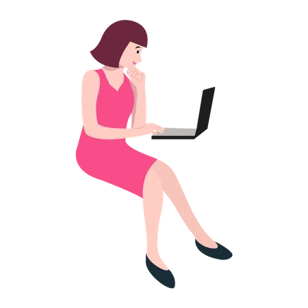 Woman Working with Laptop  イラスト