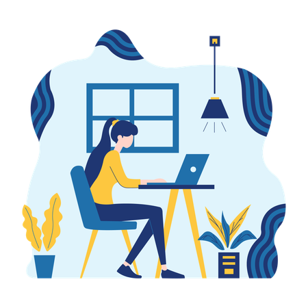 Woman Working with Laptop  Illustration