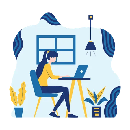 Woman Working with Laptop  Illustration