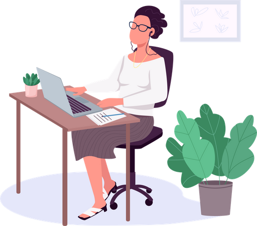 Woman working with laptop  Illustration