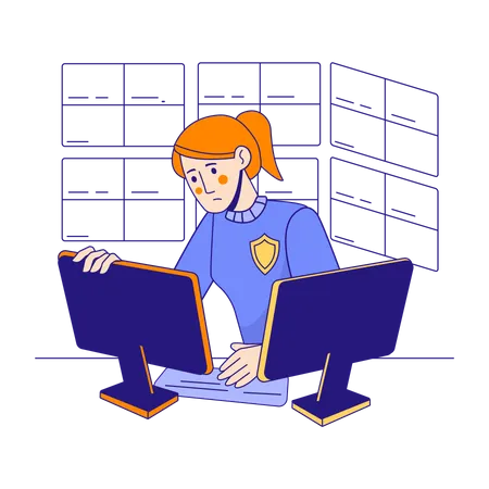 Woman working with multiple display Illustration