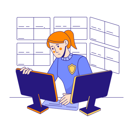 Woman working with multiple display  Illustration