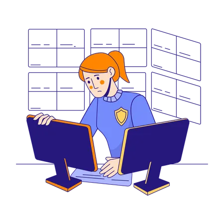 Woman working with multiple display  Illustration