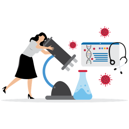 Woman working with Nanotechnology Microscope  Illustration
