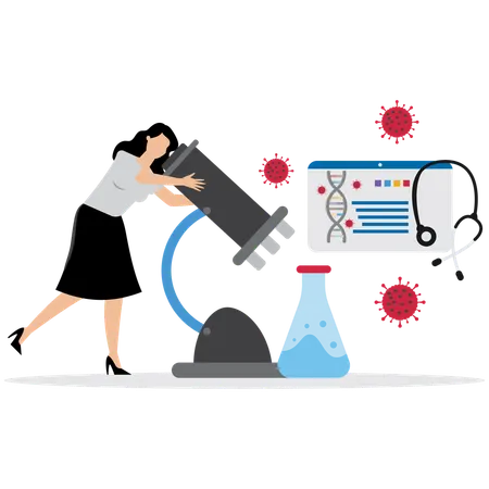 Woman working with Nanotechnology Microscope  Illustration