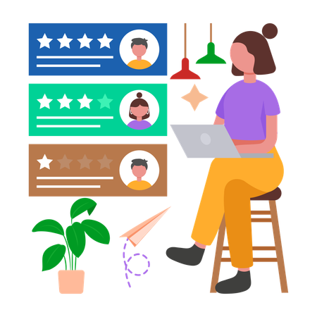 Woman working with Online Reviews  Illustration