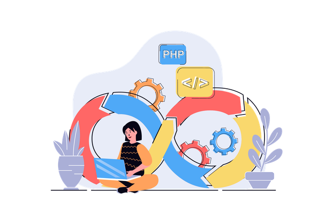Woman working with programming and management  Illustration